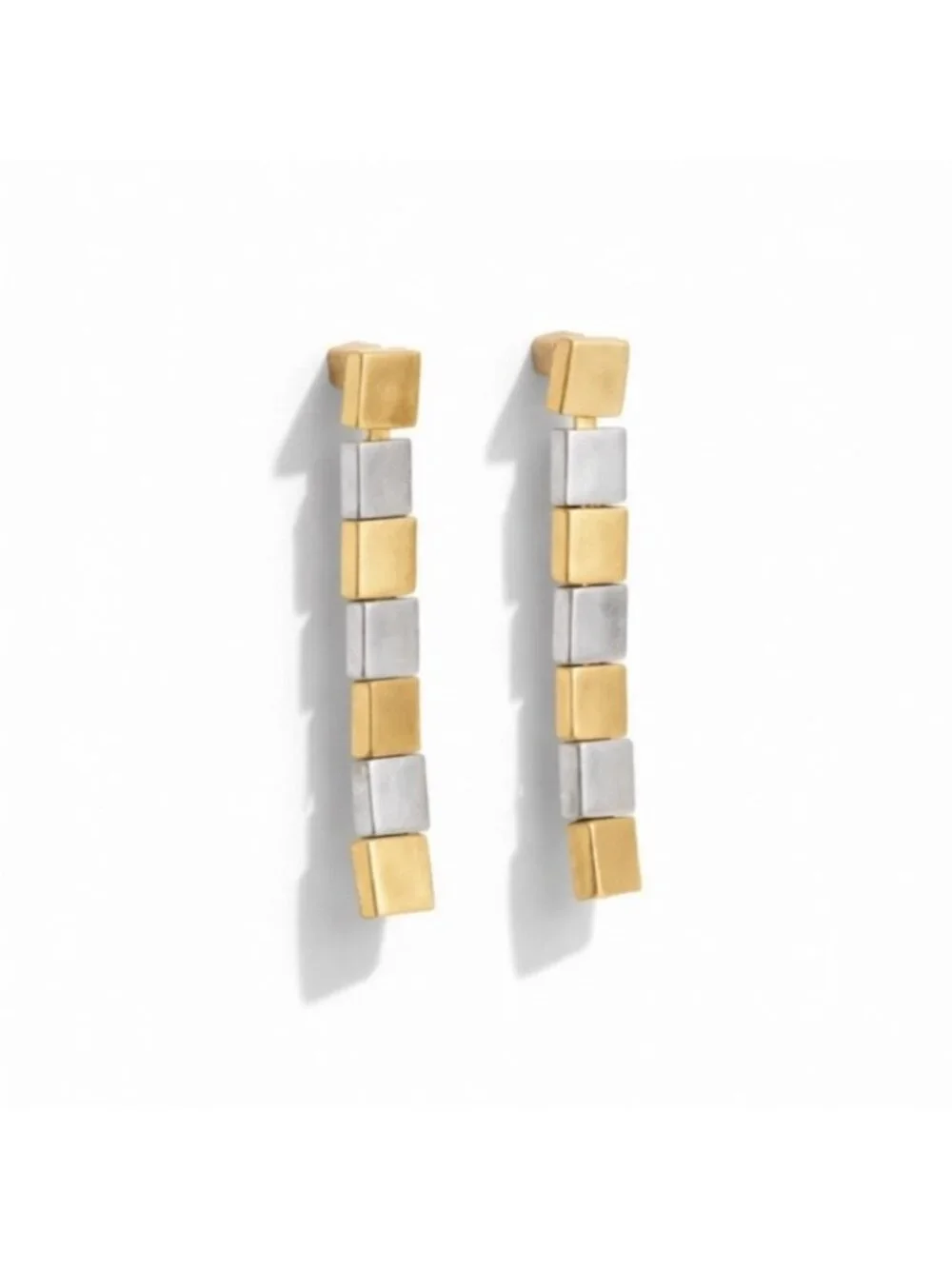 New! Zara Mixed Metal Gold Square Chain Drop Earrings (3016) NWOT